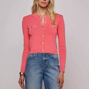 NEW L'Agence Toulouse Cardigan - Coral Rose/Gold Knit Causal Lux